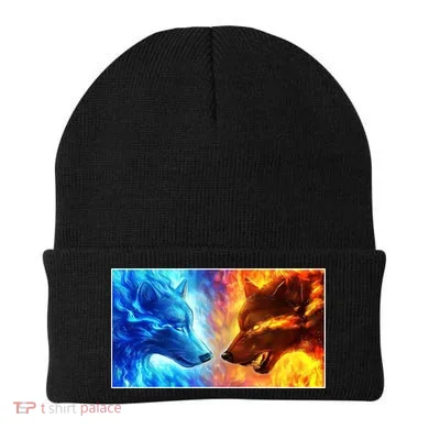 Fire And Ice Wolf Cool Graphic Beanie