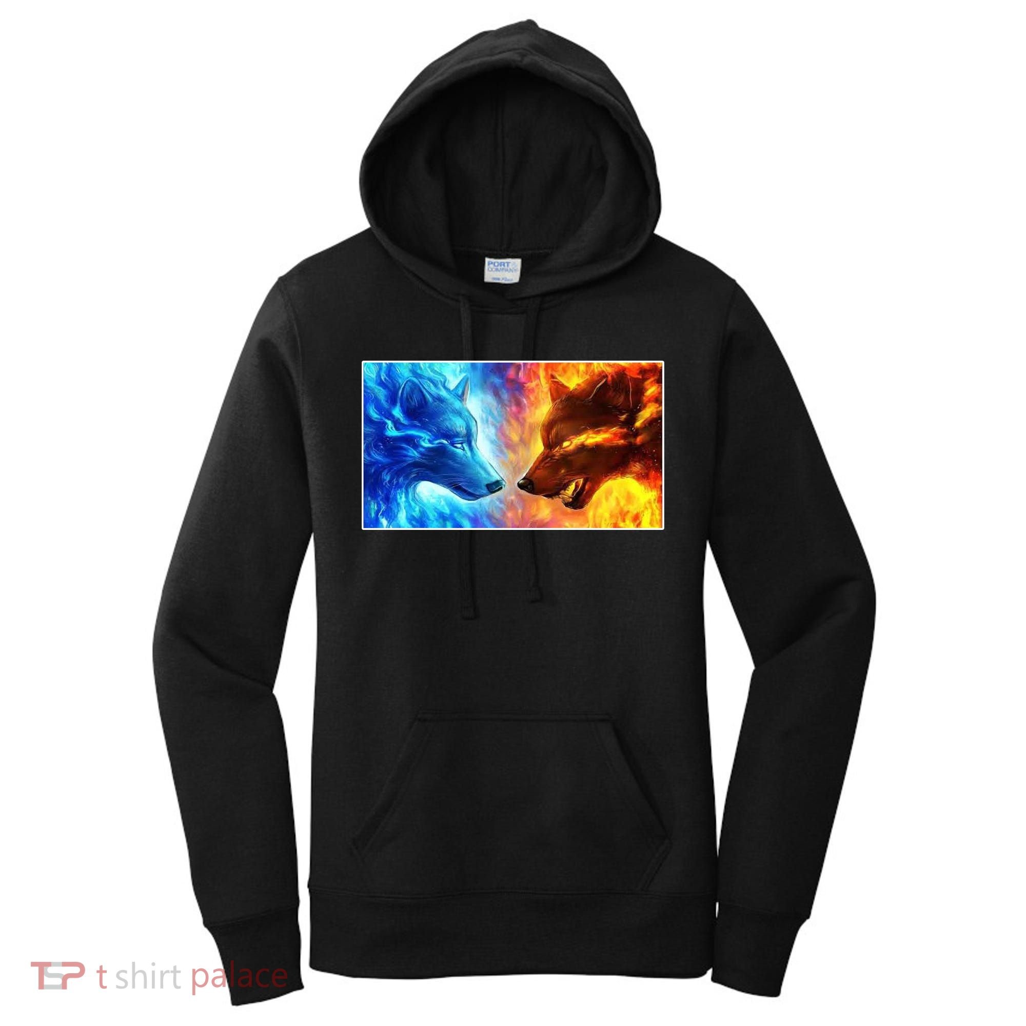Fire And Ice Wolf Cool Graphic Women's Hoodie