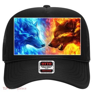 Fire And Ice Wolf Cool Graphic Hat