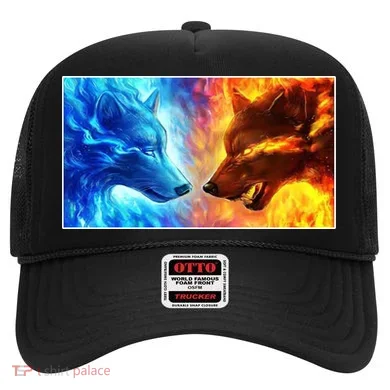 Fire And Ice Wolf Cool Graphic Hat