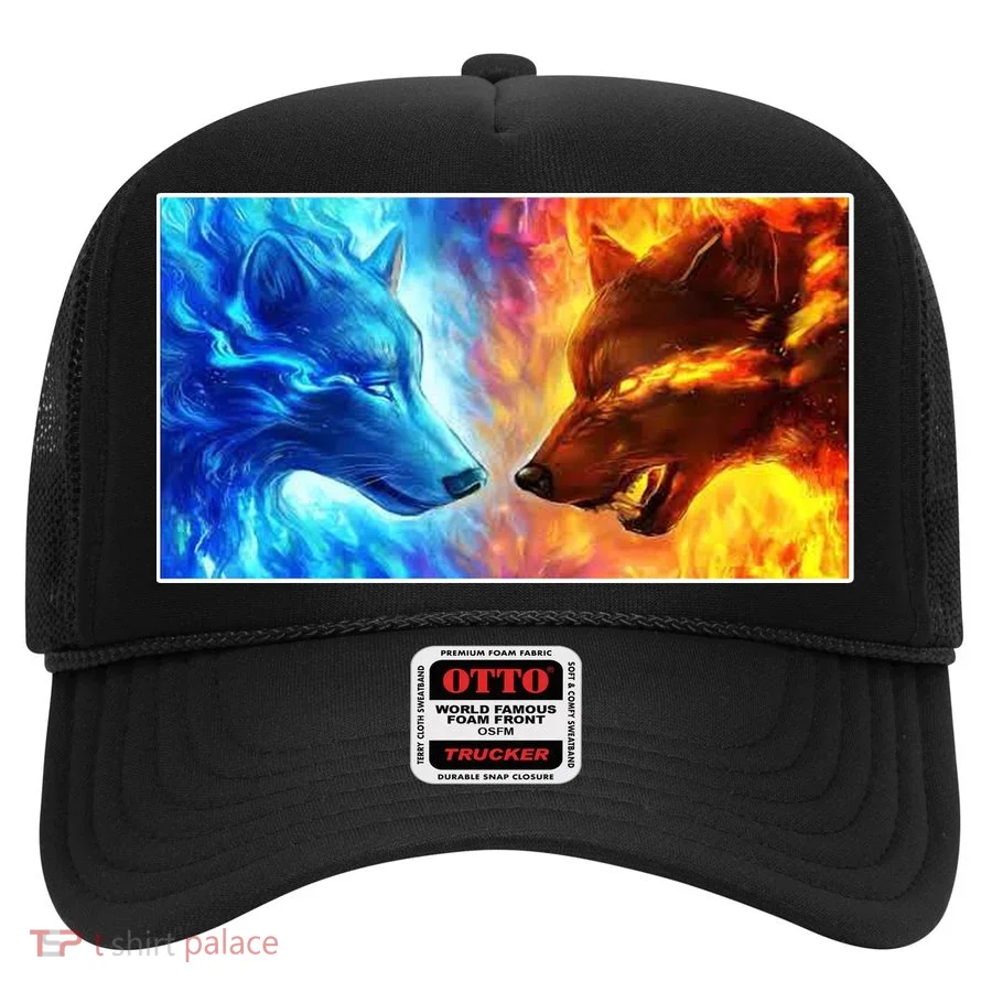 Fire And Ice Wolf Cool Graphic Hat
