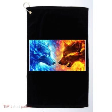 Fire And Ice Wolf Cool Graphic Golf Towel