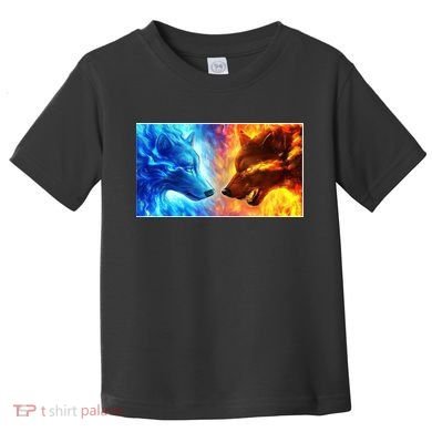 Fire And Ice Wolf Cool Graphic Toddler T-Shirt