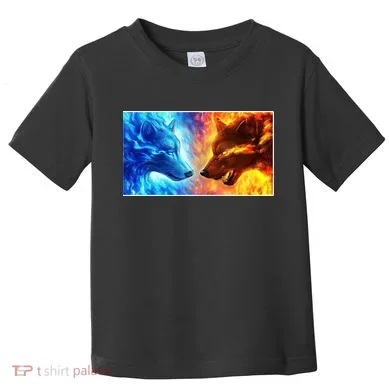 Fire And Ice Wolf Cool Graphic Toddler T-Shirt
