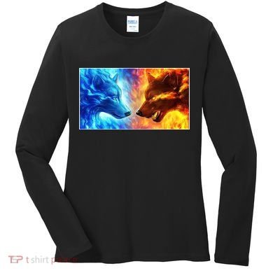 Fire And Ice Wolf Cool Graphic Women's Long Sleeve Shirt