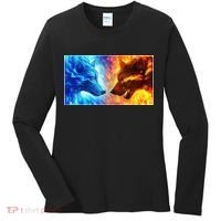 Fire And Ice Wolf Cool Graphic Women's Long Sleeve Shirt thumb 0