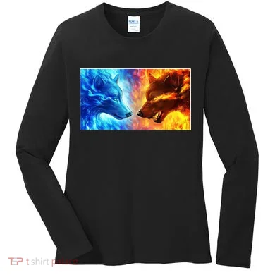 Fire And Ice Wolf Cool Graphic Women's Long Sleeve Shirt