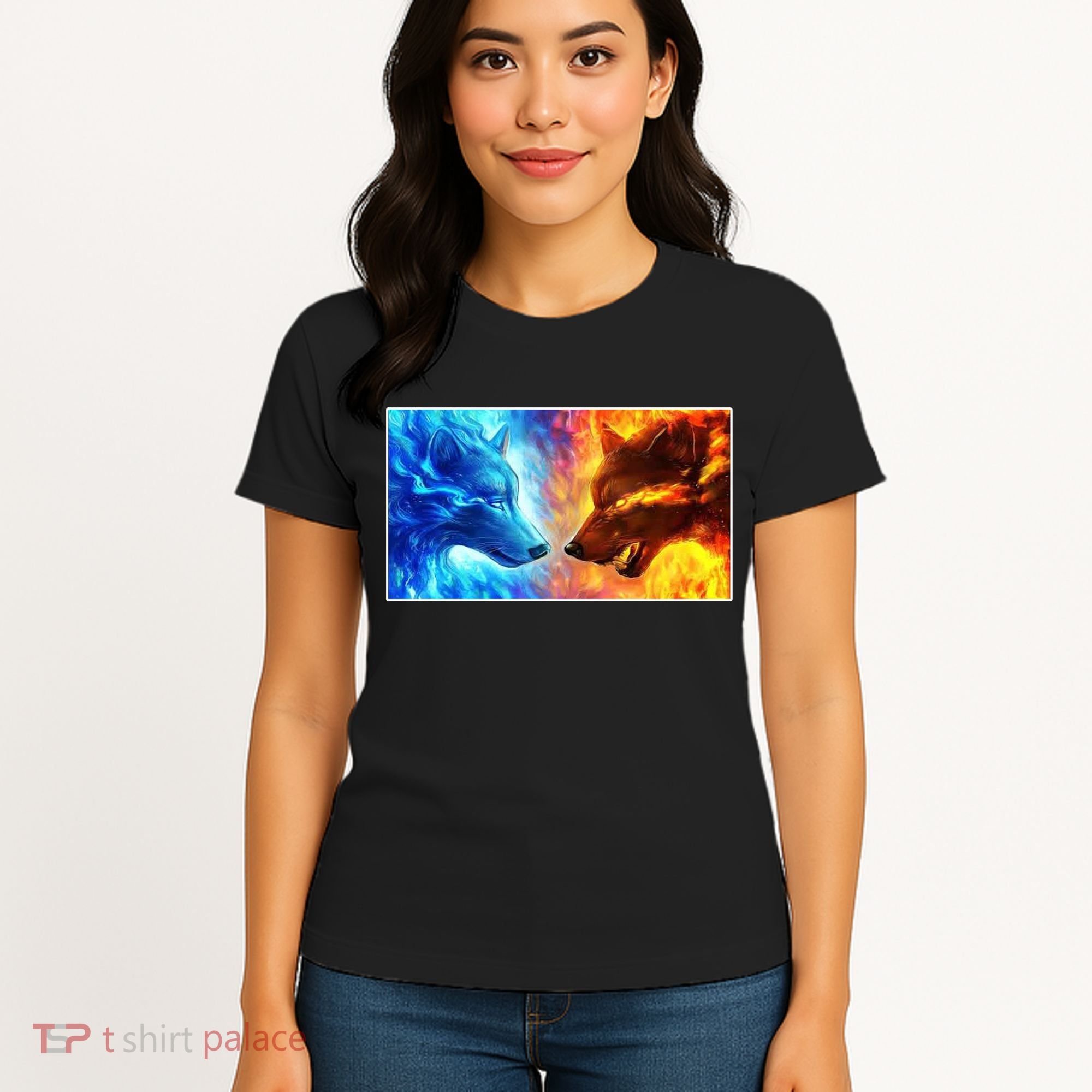 Fire And Ice Wolf Cool Graphic Women's T-Shirt