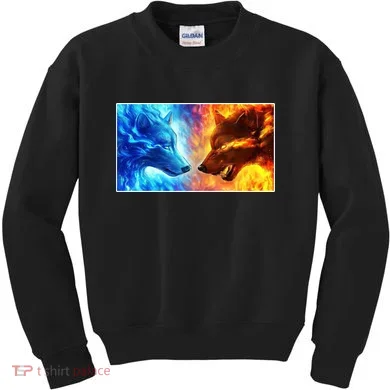 Fire And Ice Wolf Cool Graphic Kids Sweatshirt
