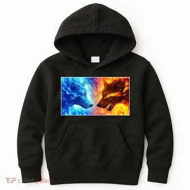 Fire And Ice Wolf Cool Graphic Kids Hoodie