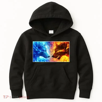 Fire And Ice Wolf Cool Graphic Kids Hoodie