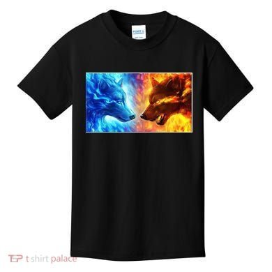 Fire And Ice Wolf Cool Graphic Kids T-Shirt
