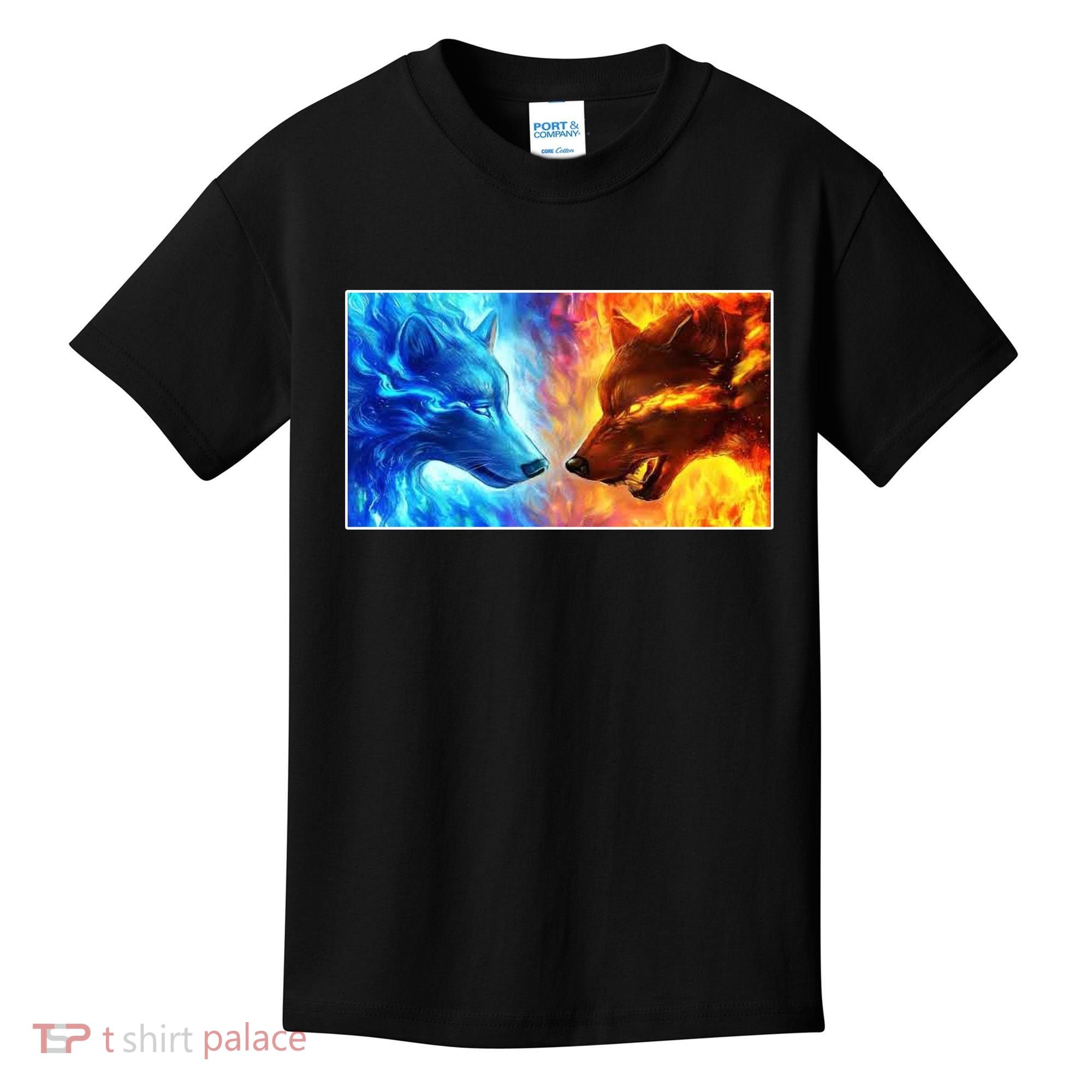 Fire And Ice Wolf Cool Graphic Kids T-Shirt