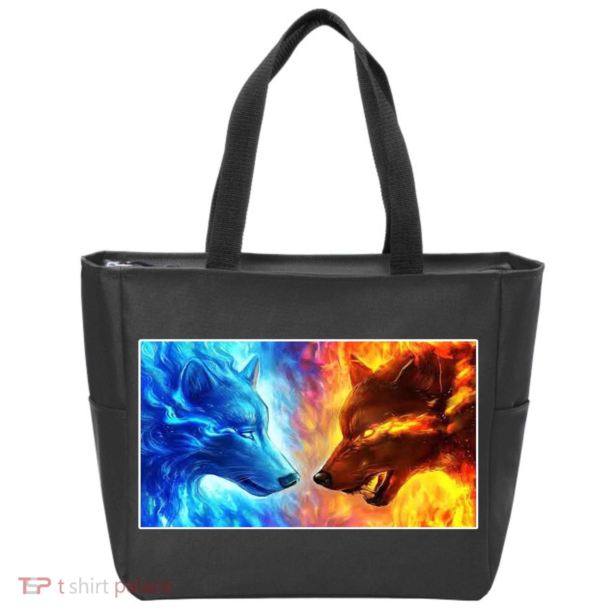 Fire And Ice Wolf Cool Graphic Tote Bag