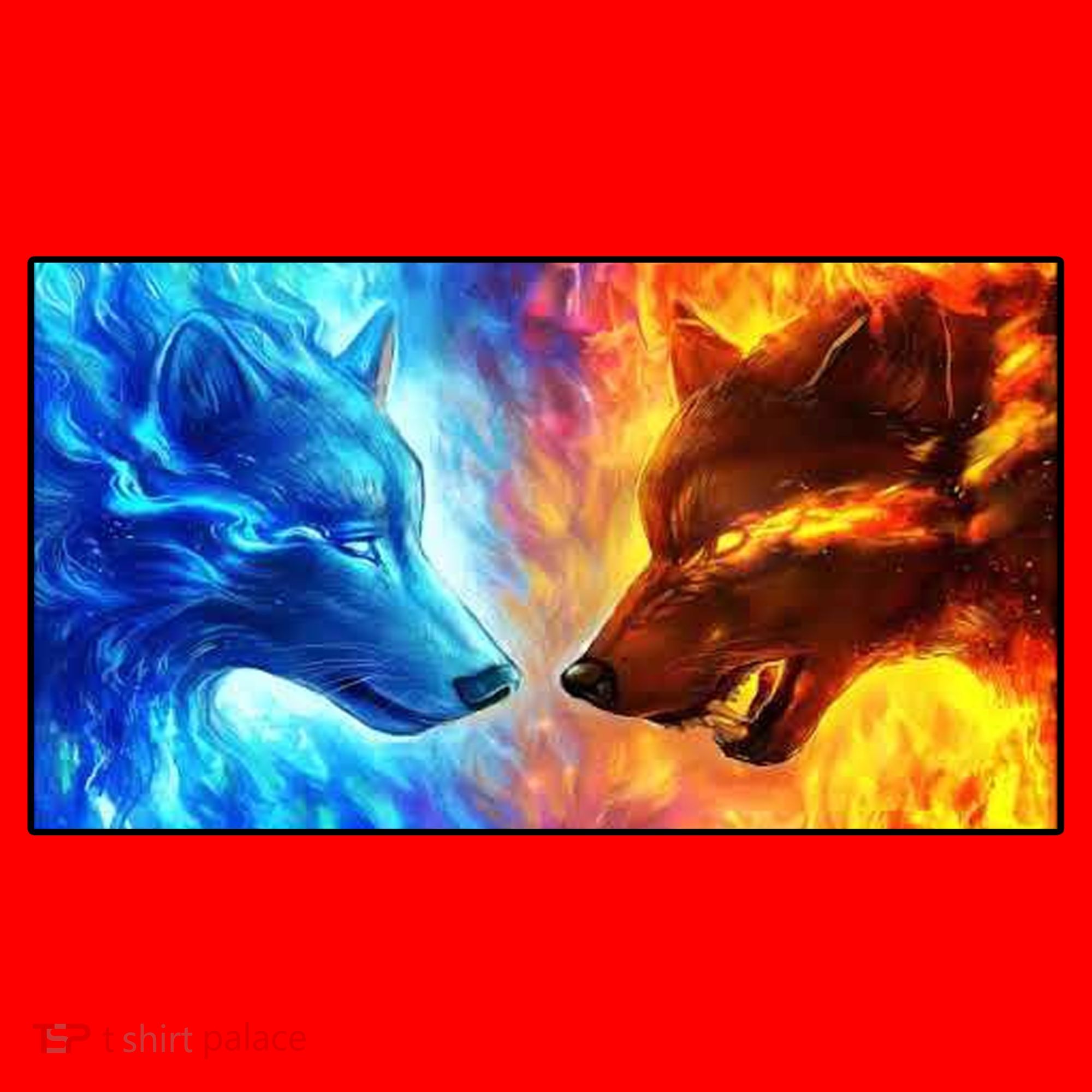Fire And Ice Wolf Cool Graphic Santa Hat