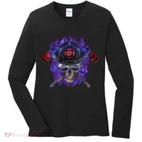 Fire Dept Flame Skull Women's Long Sleeve Shirt thumb 0