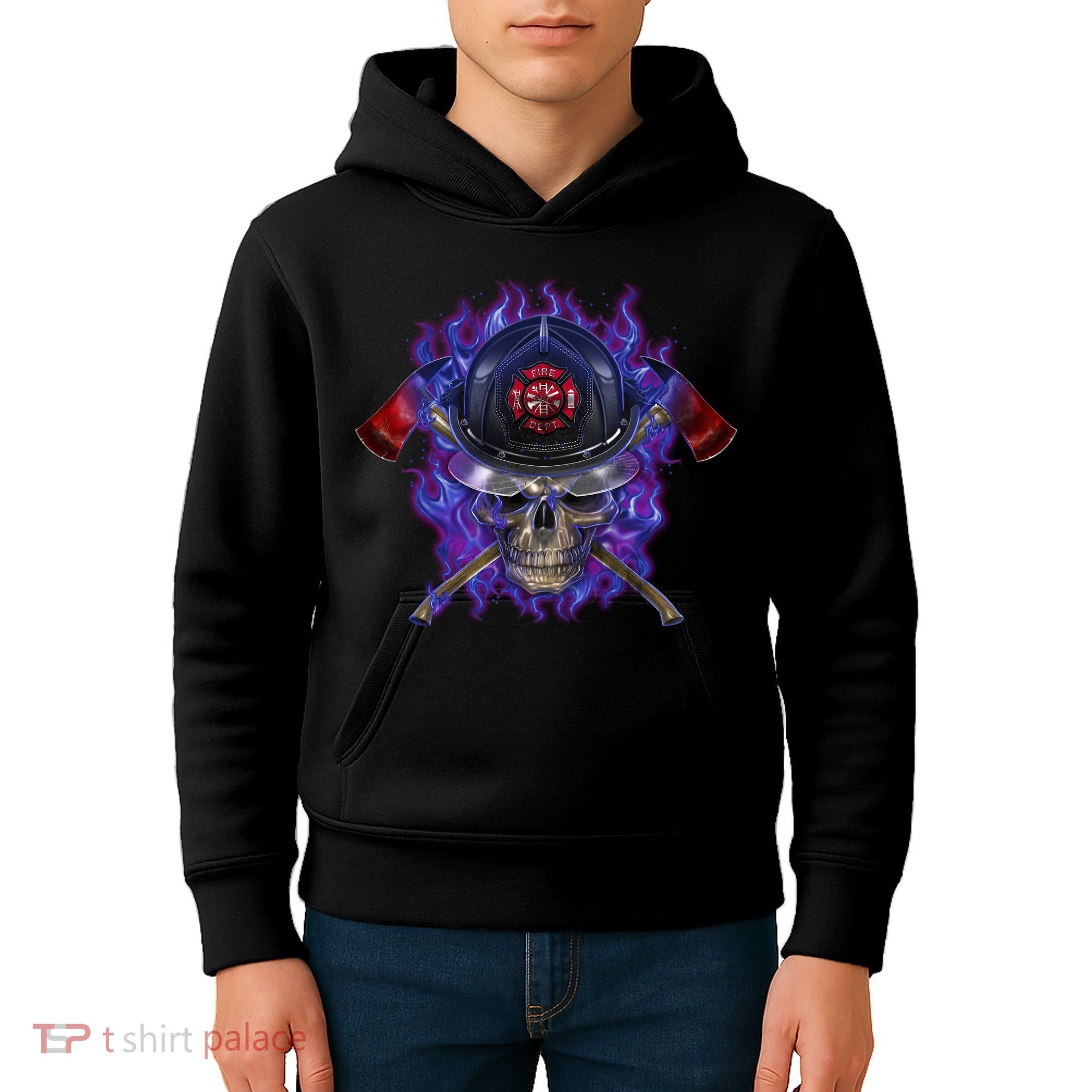 Fire Dept Flame Skull Kids Hoodie