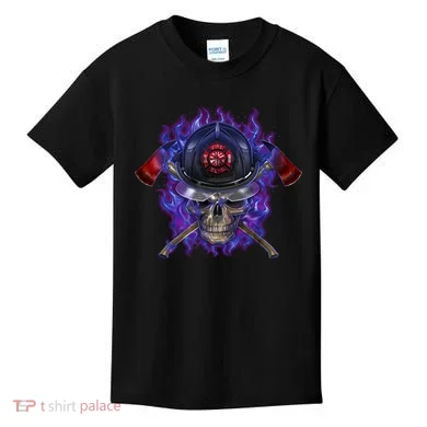 Fire Dept Flame Skull Kids T-Shirt