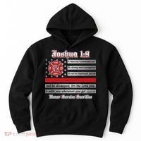 Fire Fighters Red Line Flag Joshua 1:9 Hoodie thumb 0