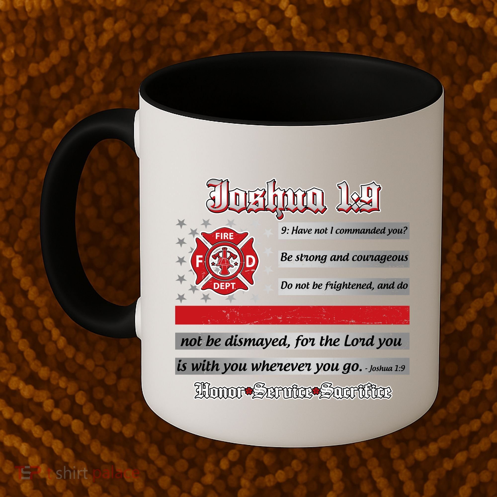 Fire Fighters Red Line Flag Joshua 1:9 Coffee Mug