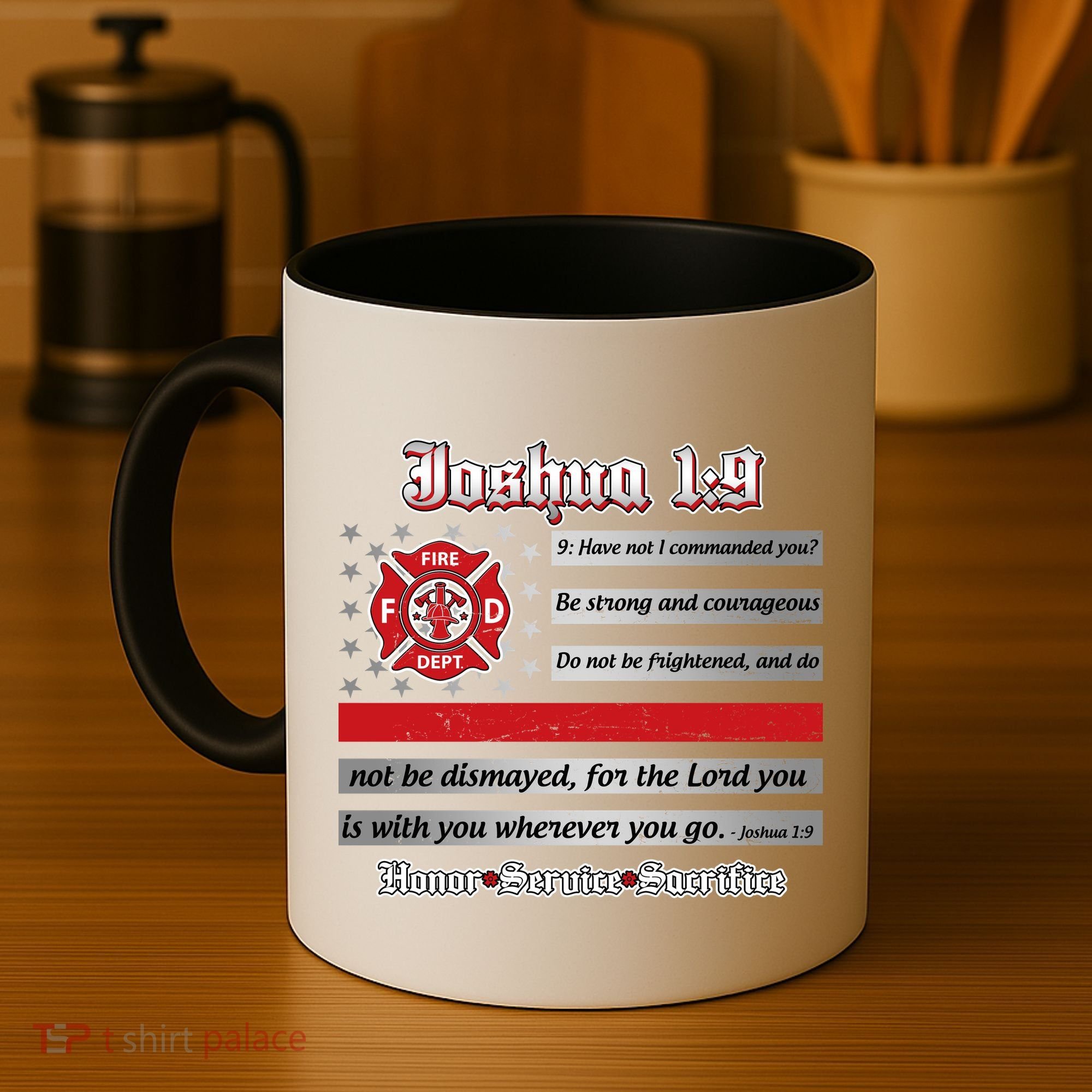 Fire Fighters Red Line Flag Joshua 1:9 Coffee Mug