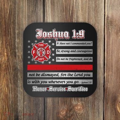 Fire Fighters Red Line Flag Joshua 1:9 Coaster