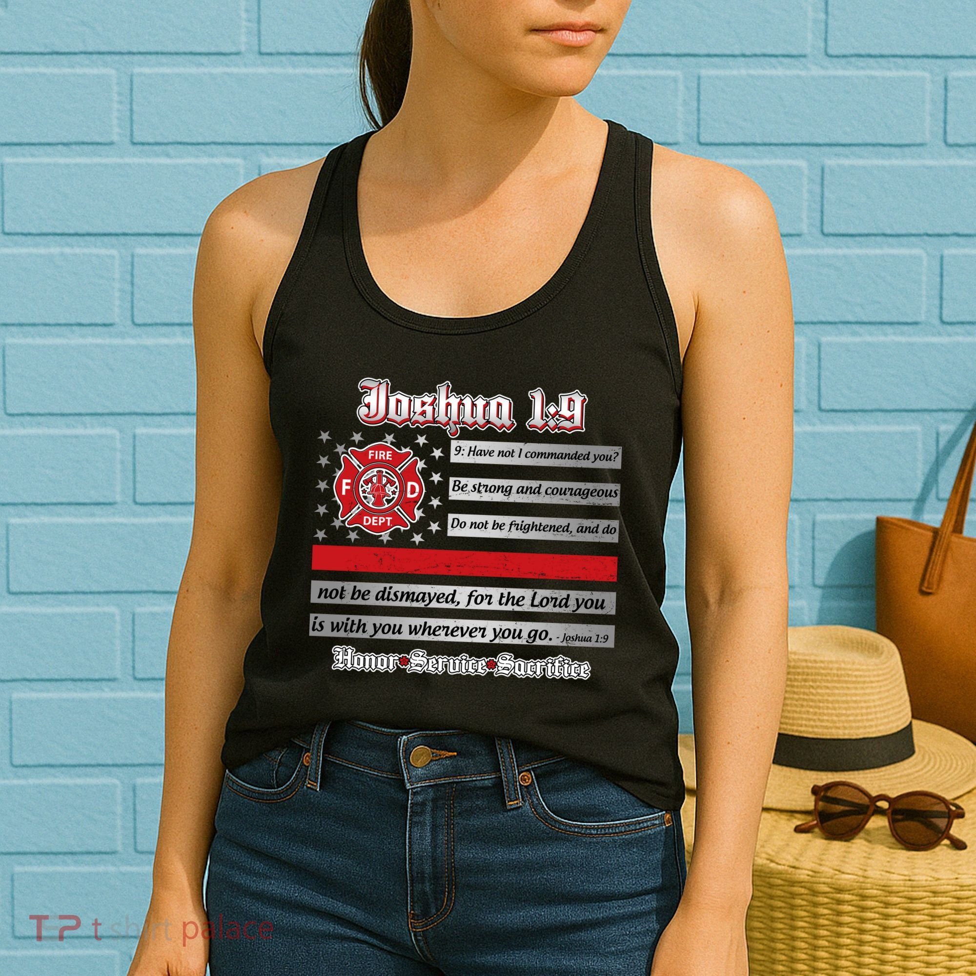 Fire Fighters Red Line Flag Joshua 1:9 Women's Tank Top