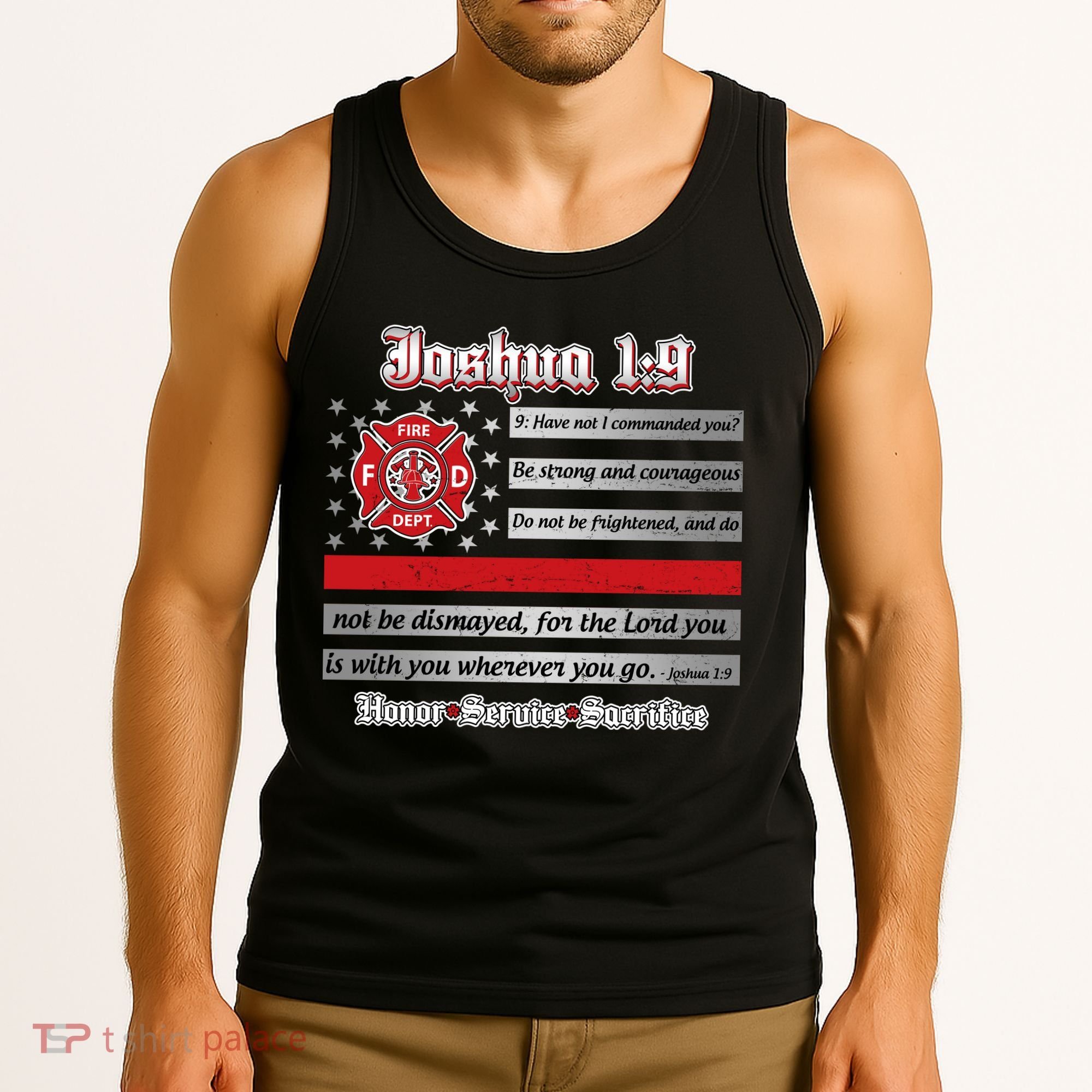 Fire Fighters Red Line Flag Joshua 1:9 Tank Top