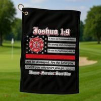Fire Fighters Red Line Flag Joshua 1:9 Golf Towel thumb 1