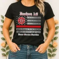Fire Fighters Red Line Flag Joshua 1:9 Women's T-Shirt thumb 2
