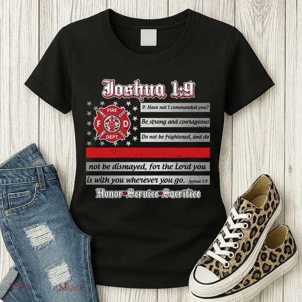 Fire Fighters Red Line Flag Joshua 1:9 Women's T-Shirt