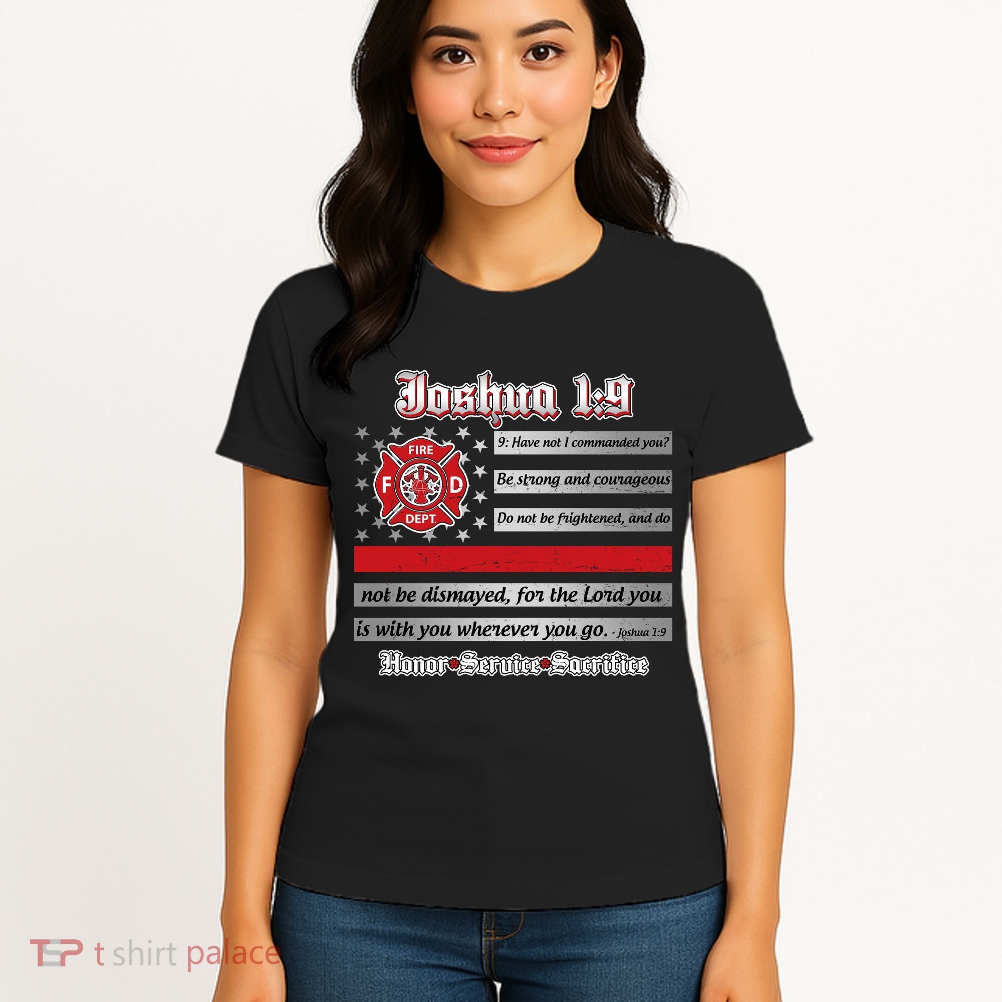 Fire Fighters Red Line Flag Joshua 1:9 Women's T-Shirt