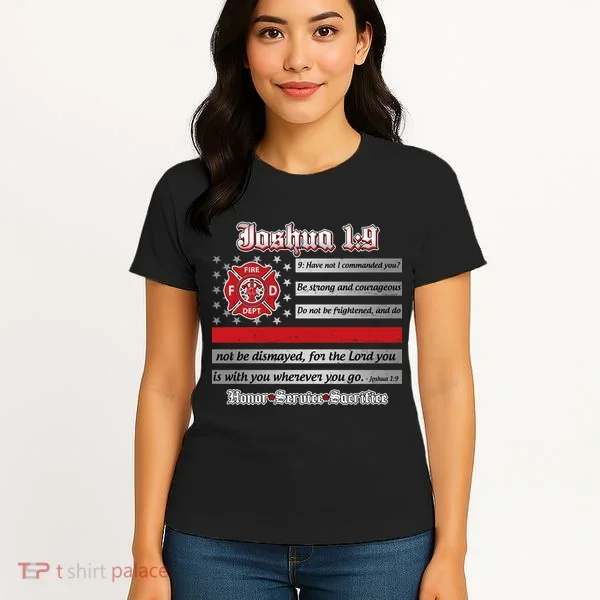 Fire Fighters Red Line Flag Joshua 1:9 Women's T-Shirt