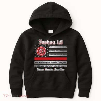 Fire Fighters Red Line Flag Joshua 1:9 Kids Hoodie
