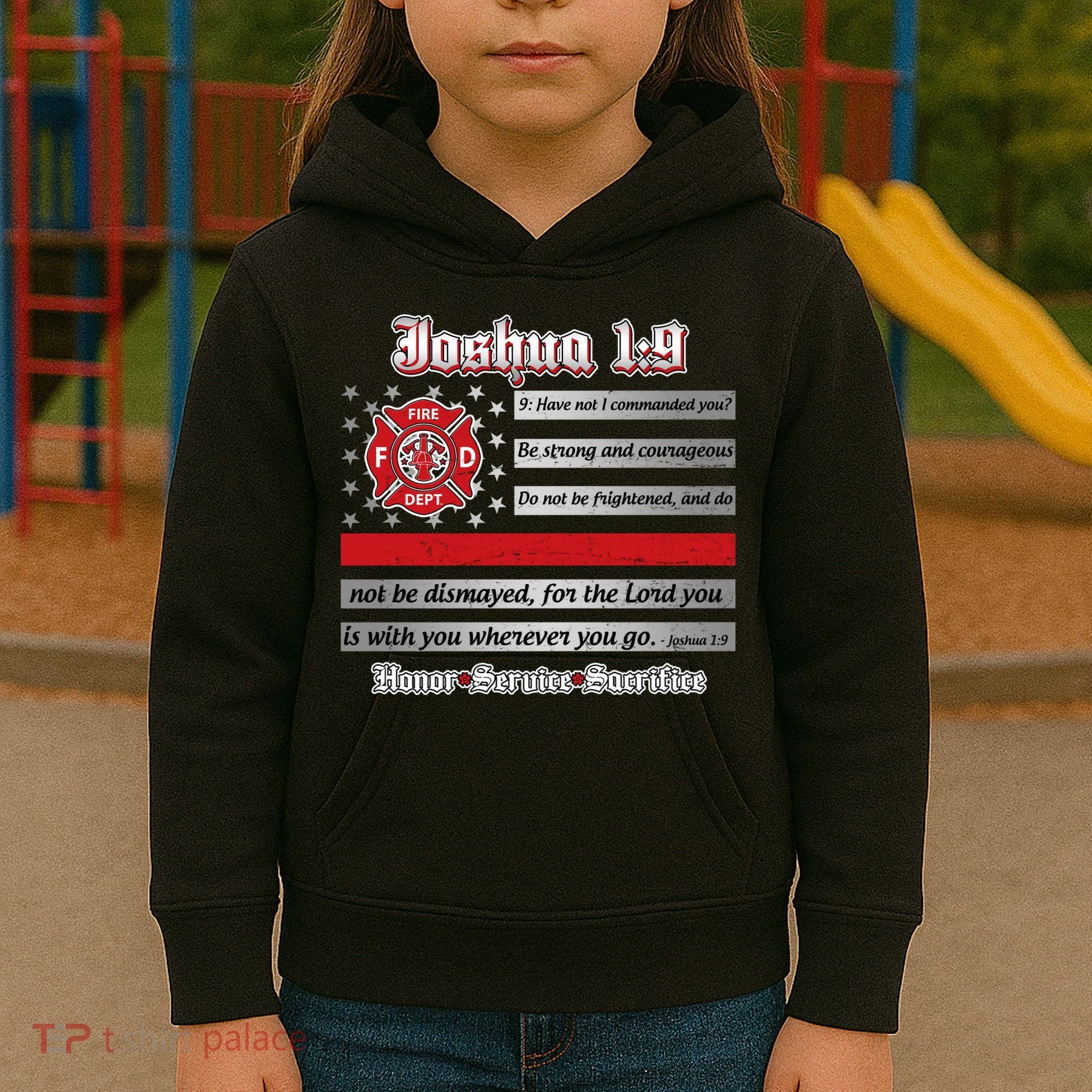 Fire Fighters Red Line Flag Joshua 1:9 Kids Hoodie
