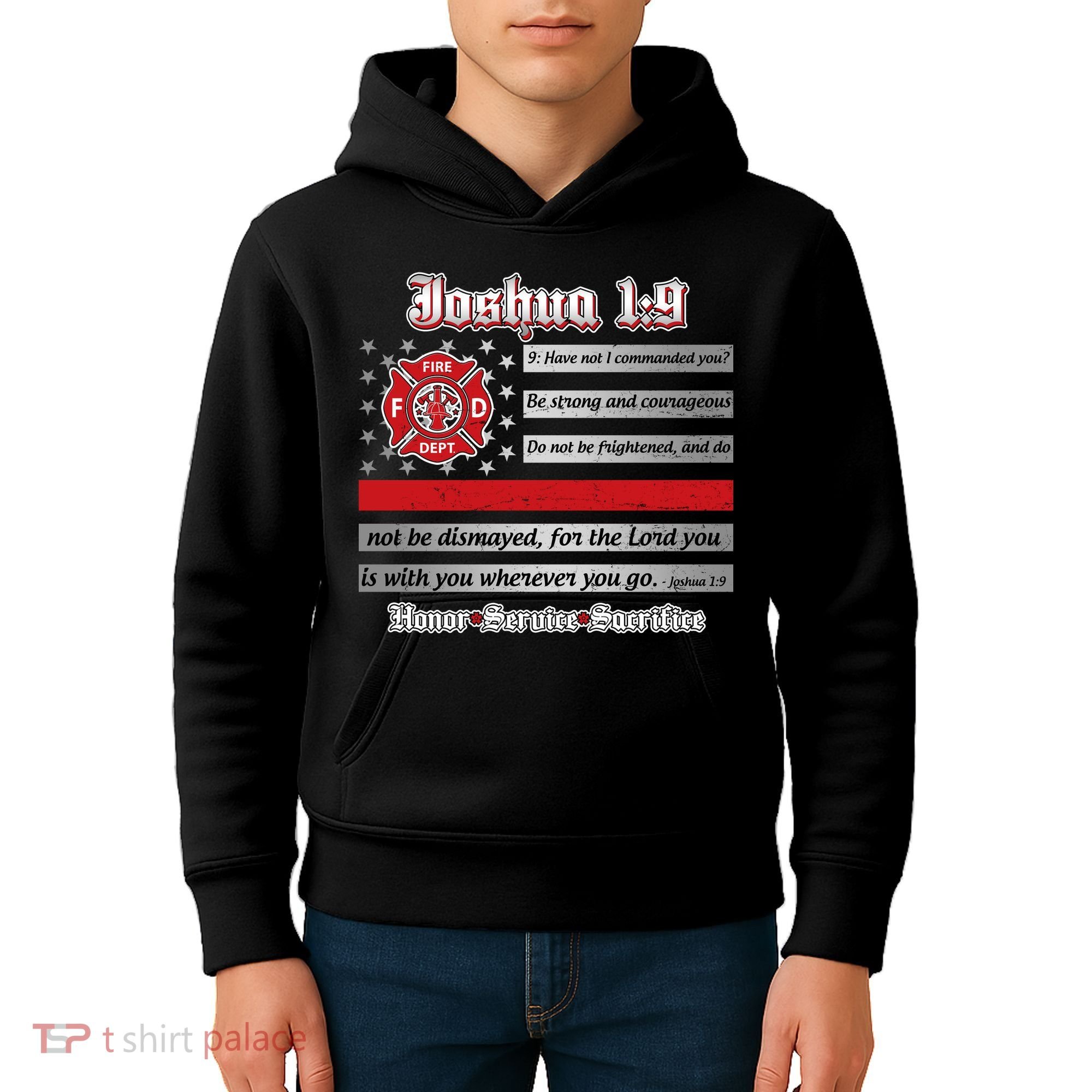 Fire Fighters Red Line Flag Joshua 1:9 Kids Hoodie