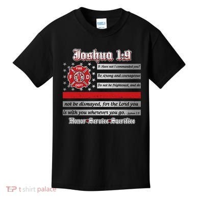 Fire Fighters Red Line Flag Joshua 1:9 Kids T-Shirt