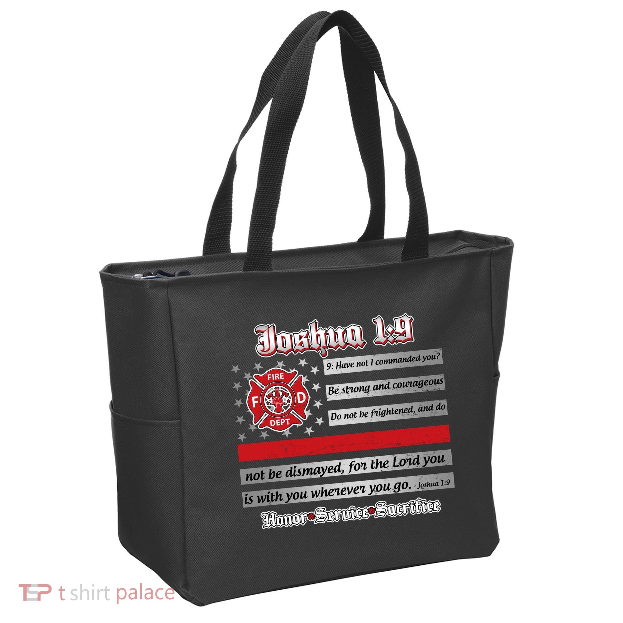 Fire Fighters Red Line Flag Joshua 1:9 Tote Bag