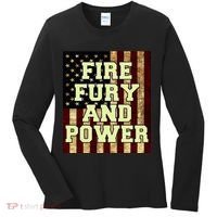 Fire Fury Power USA Flag Trump Quote Women's Long Sleeve Shirt thumb 0