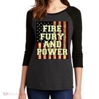 Fire Fury Power USA Flag Trump Quote Women's Tri-Blend 3/4-Sleeve Raglan Shirt thumb 2