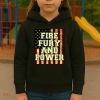 Fire Fury Power USA Flag Trump Quote Kids Hoodie thumb 3