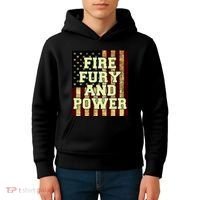 Fire Fury Power USA Flag Trump Quote Kids Hoodie thumb 4