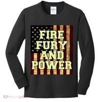 Fire Fury Power USA Flag Trump Quote Kids Long Sleeve Shirt thumb 0