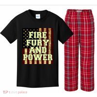 Fire Fury Power USA Flag Trump Quote Kids Plaid Pajama Set thumb 0