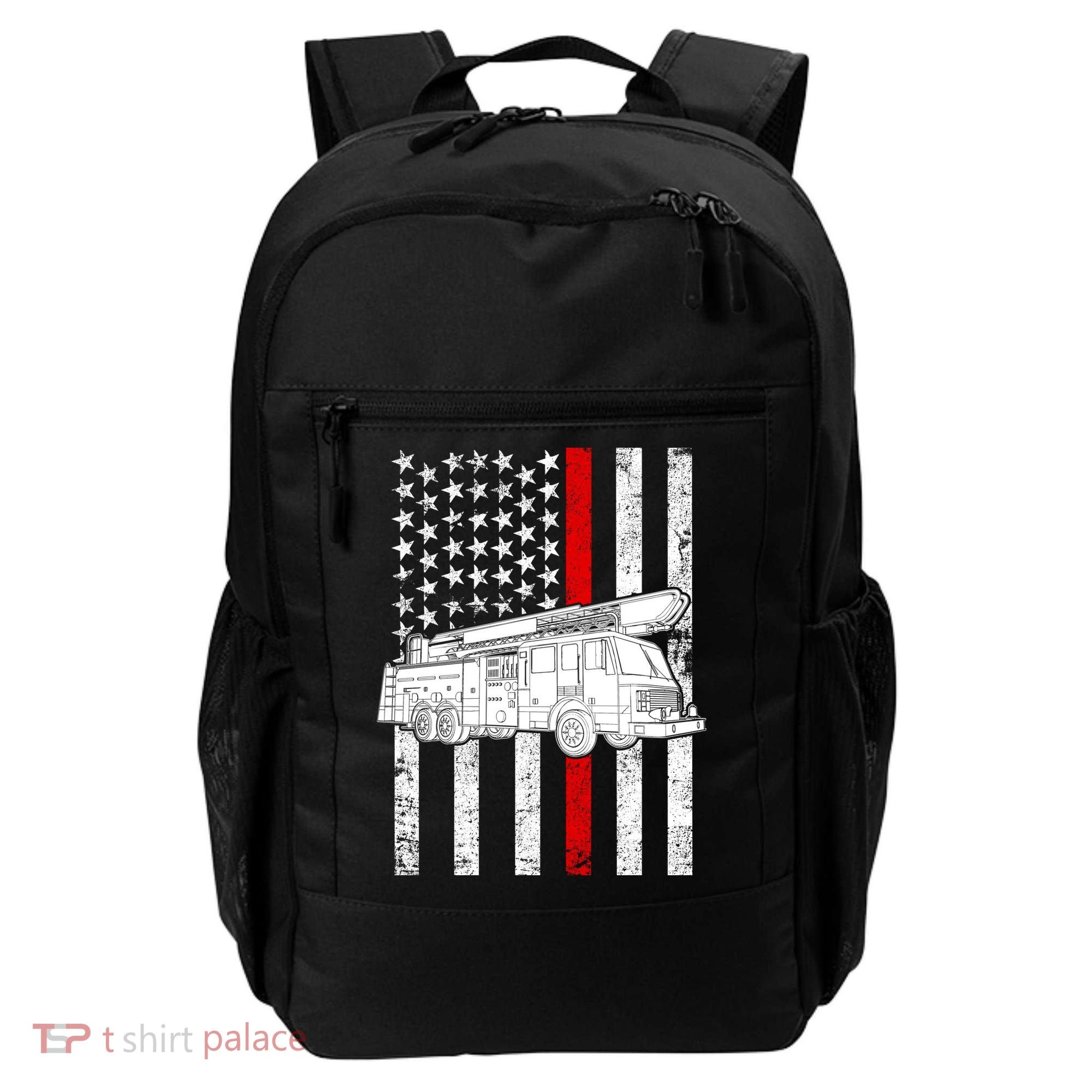 Fire Truck American Firefighter Thin Red Line Flag Backpack
