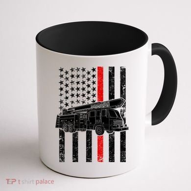 Fire Truck American Firefighter Thin Red Line Flag Coffee Mug back