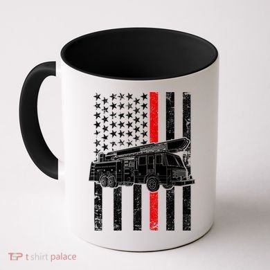 Fire Truck American Firefighter Thin Red Line Flag Coffee Mug