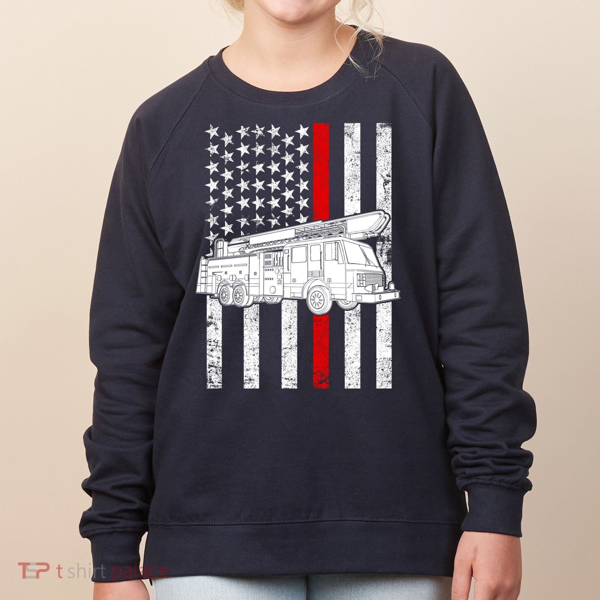 Fire Truck American Firefighter Thin Red Line Flag Women's Sweatshirt