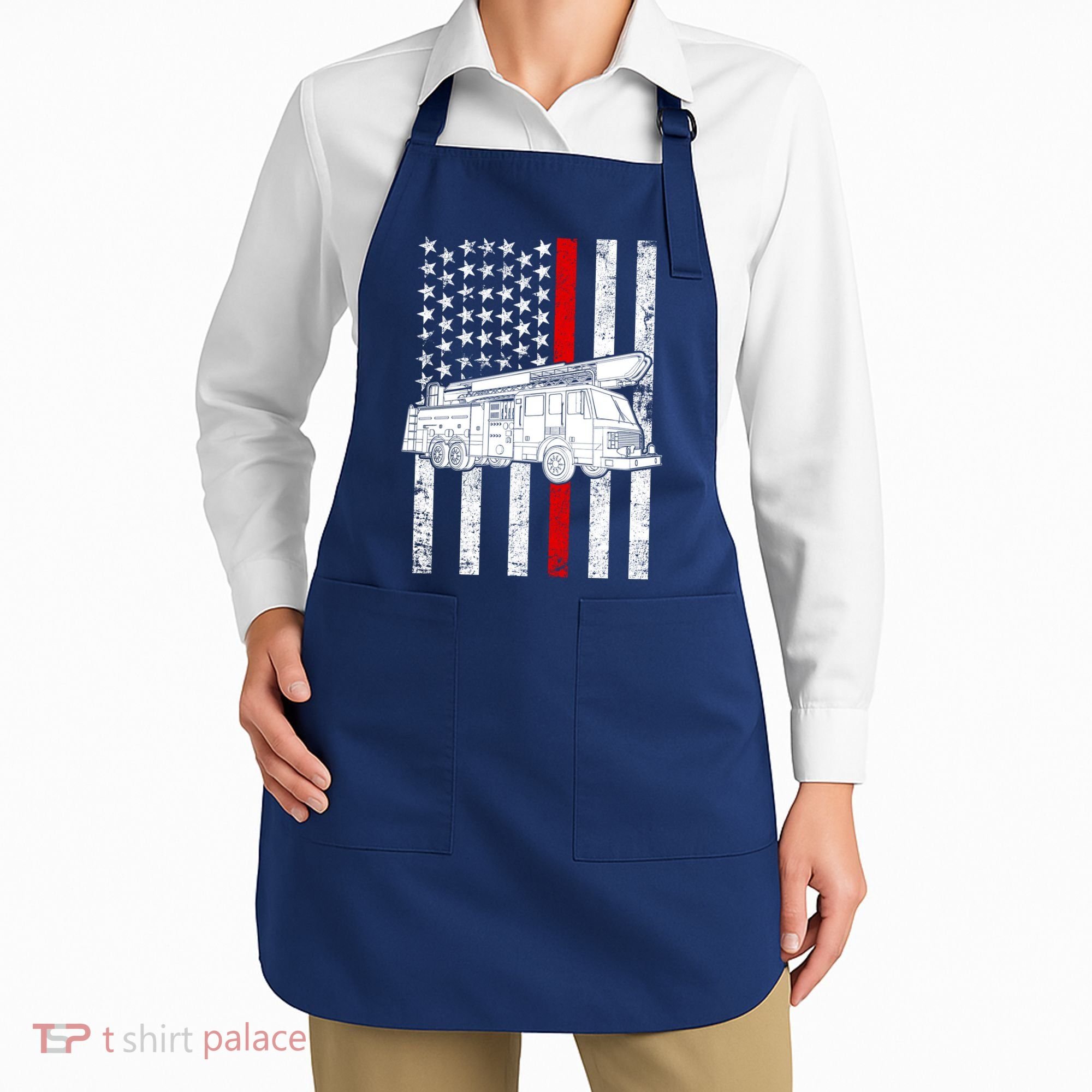 Fire Truck American Firefighter Thin Red Line Flag Apron