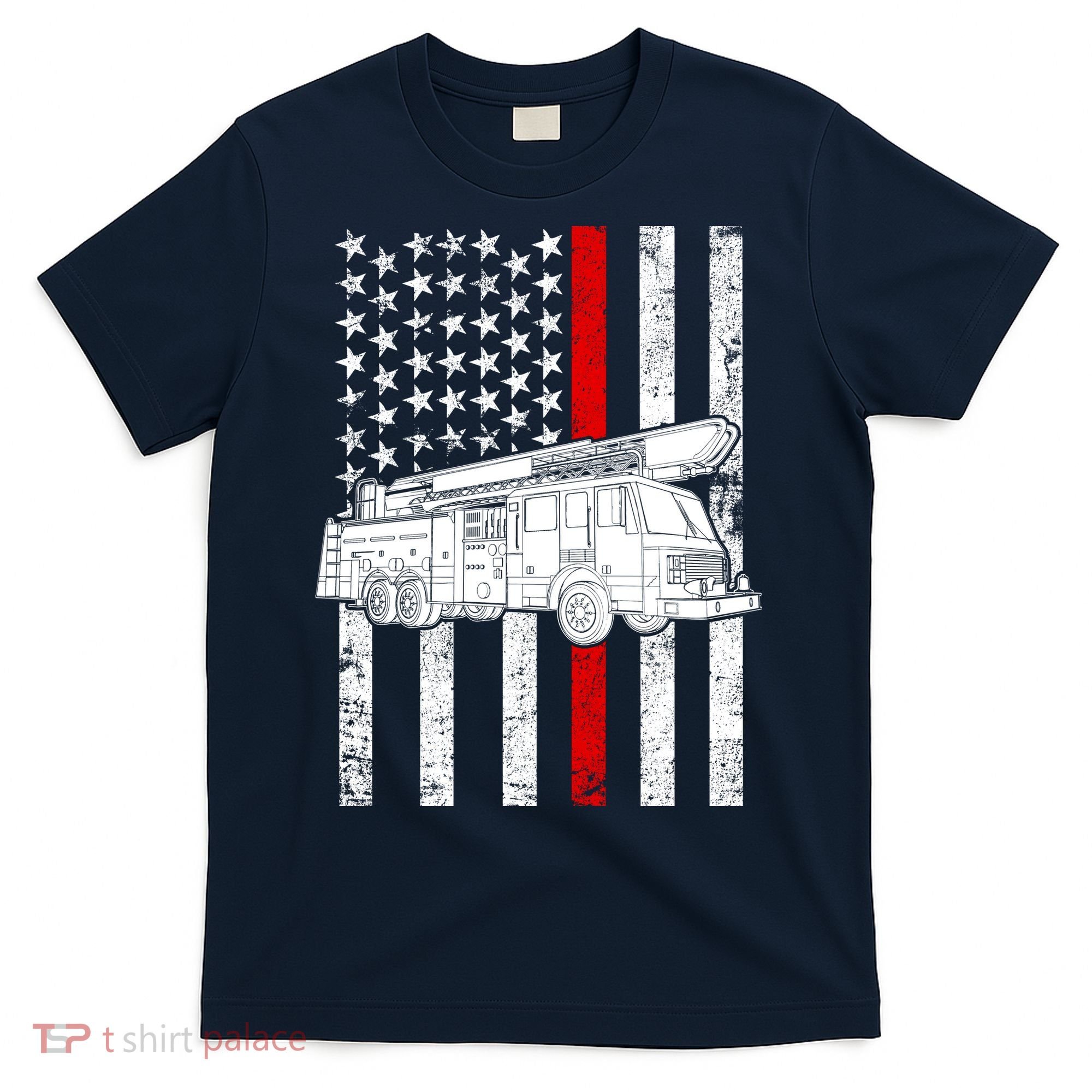 Fire Truck American Firefighter Thin Red Line Flag T-Shirt